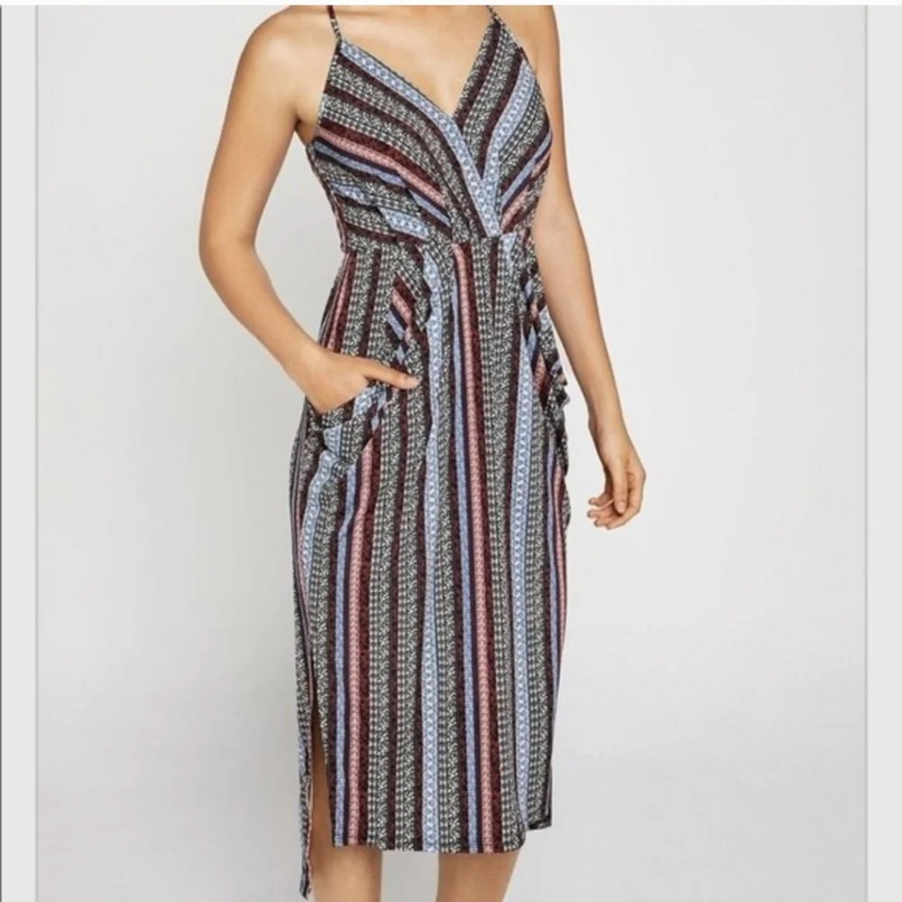 BCBGeneration Striped Draped Splice Dress with Pockets - Picture 1 of 6